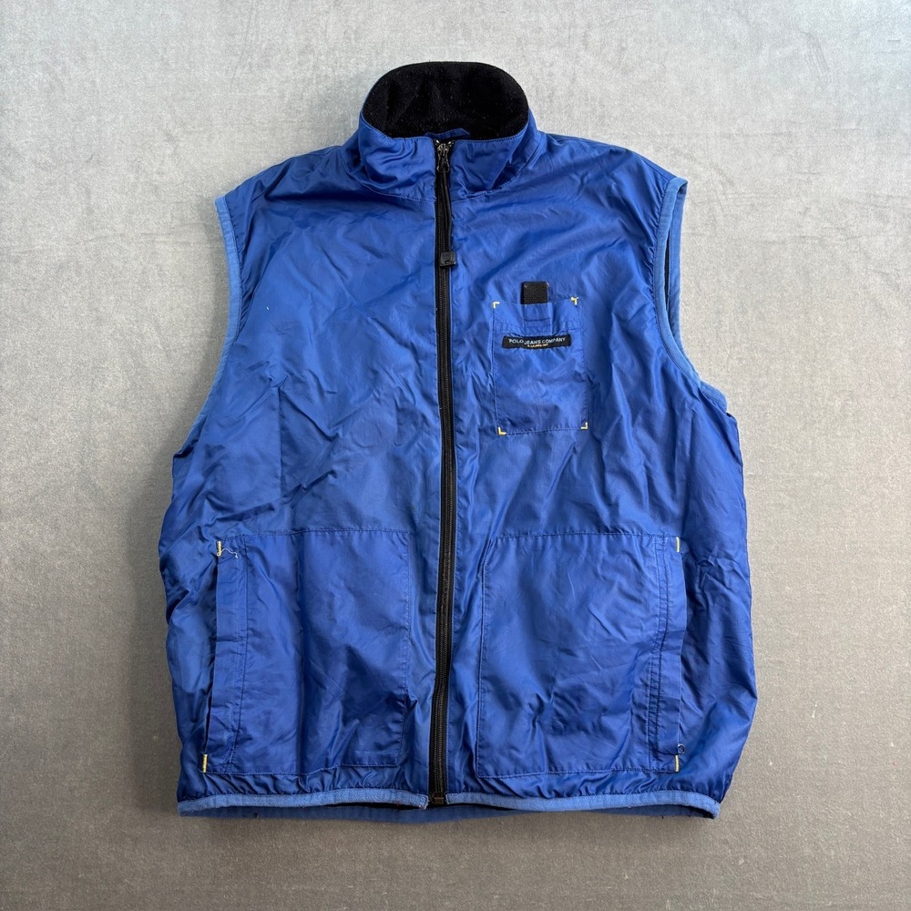 VTG Polo Jeans Co Ralph Lauren Fishing Blue Sherpa Lined Puffer Vest Mens Size M